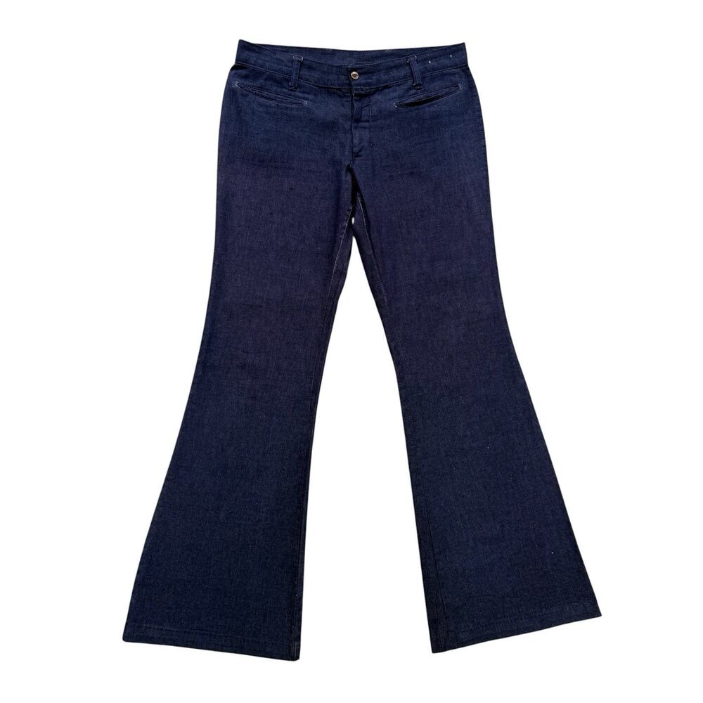 Vtg 1970’s Dark Wash Rappers Boot Cut Denim Sailor Pants Jeans 35 X 32